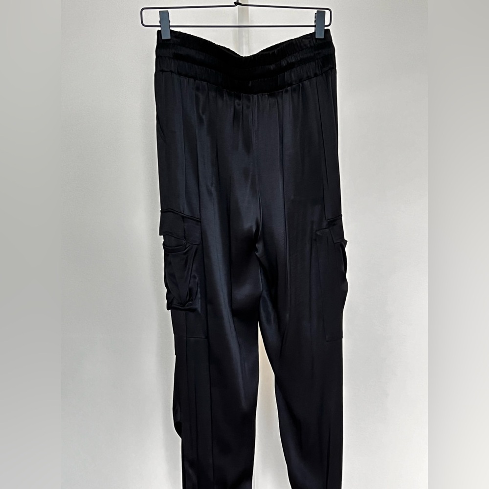 Black Satin Cargo Joggers - Women - Picture 3 of 6